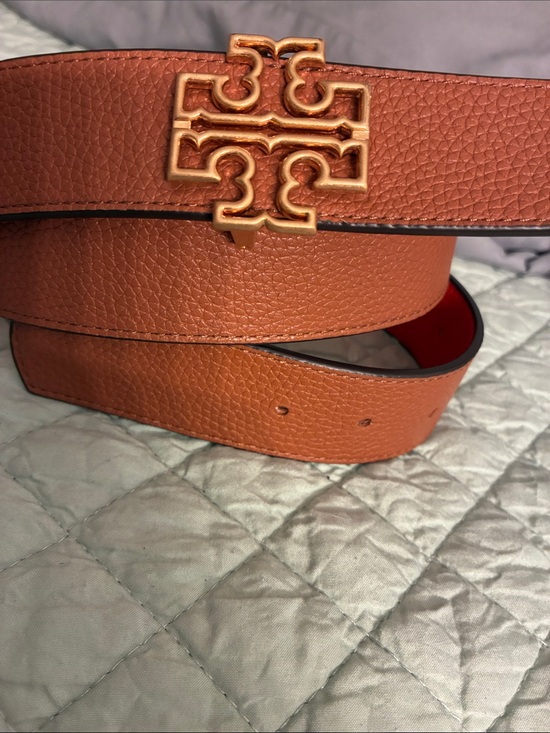 Tory Burch Accessories - Tory Burch Burnt Orange Leather Logo reversible Belt with Gold Buckle